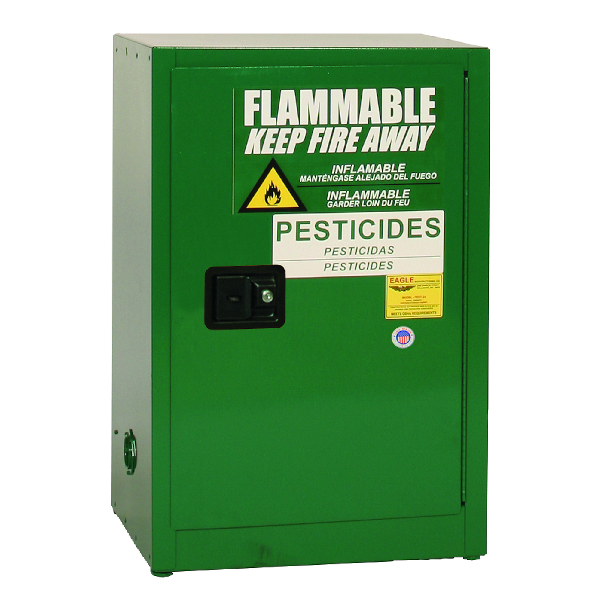 Eagle Pesticide Safety Cabinet — 12-Gallon, 1 Shelf, 1 Door, Manual Close, 18-Ga. Steel, Green, Model# PEST25X
